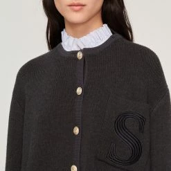 Top 10 ✨ Sandro Knit Cardigan With Embroidered Pocket Charcoal Grey ???? 9 Top 10 ✨ Sandro Knit Cardigan With Embroidered Pocket Charcoal Grey ???? -Sandro Shop Sandro SFPCA00699 23 V 3