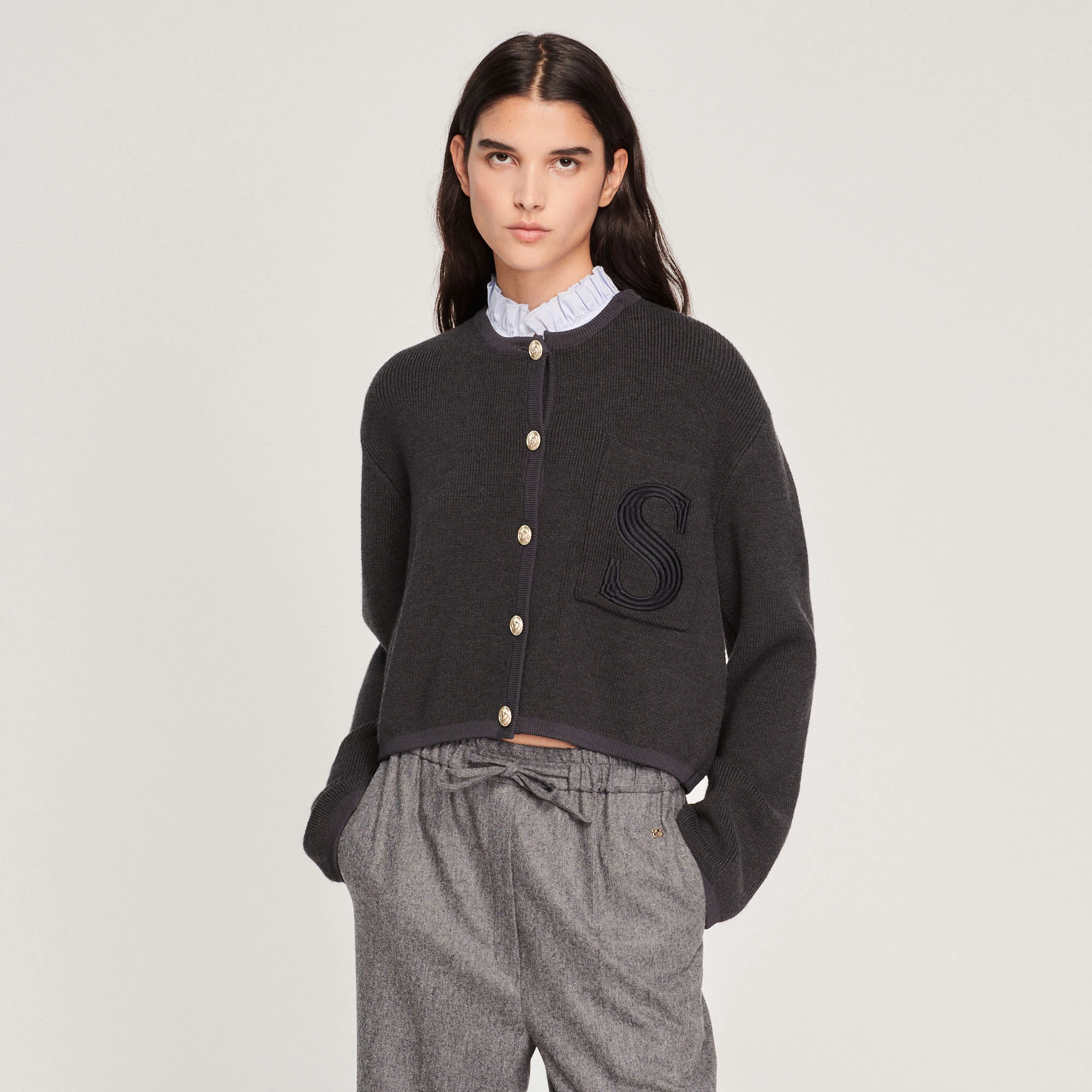 Top 10 ✨ Sandro Knit Cardigan With Embroidered Pocket Charcoal Grey ???? 4 Top 10 ✨ Sandro Knit Cardigan With Embroidered Pocket Charcoal Grey ???? - Image 4