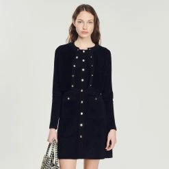 Budget ???? Sandro Cropped Velvet-effect Cardigan Black ????