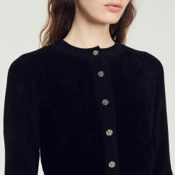 Budget ???? Sandro Cropped Velvet-effect Cardigan Black ???? 9 Budget ???? Sandro Cropped Velvet-effect Cardigan Black ???? -Sandro Shop Sandro SFPCA00722 20 V 3