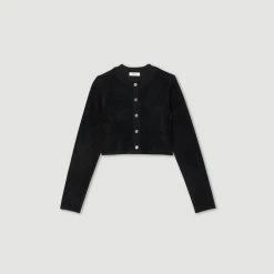 Budget ???? Sandro Cropped Velvet-effect Cardigan Black ???? 13 Budget ???? Sandro Cropped Velvet-effect Cardigan Black ???? -Sandro Shop Sandro SFPCA00722 20 V P