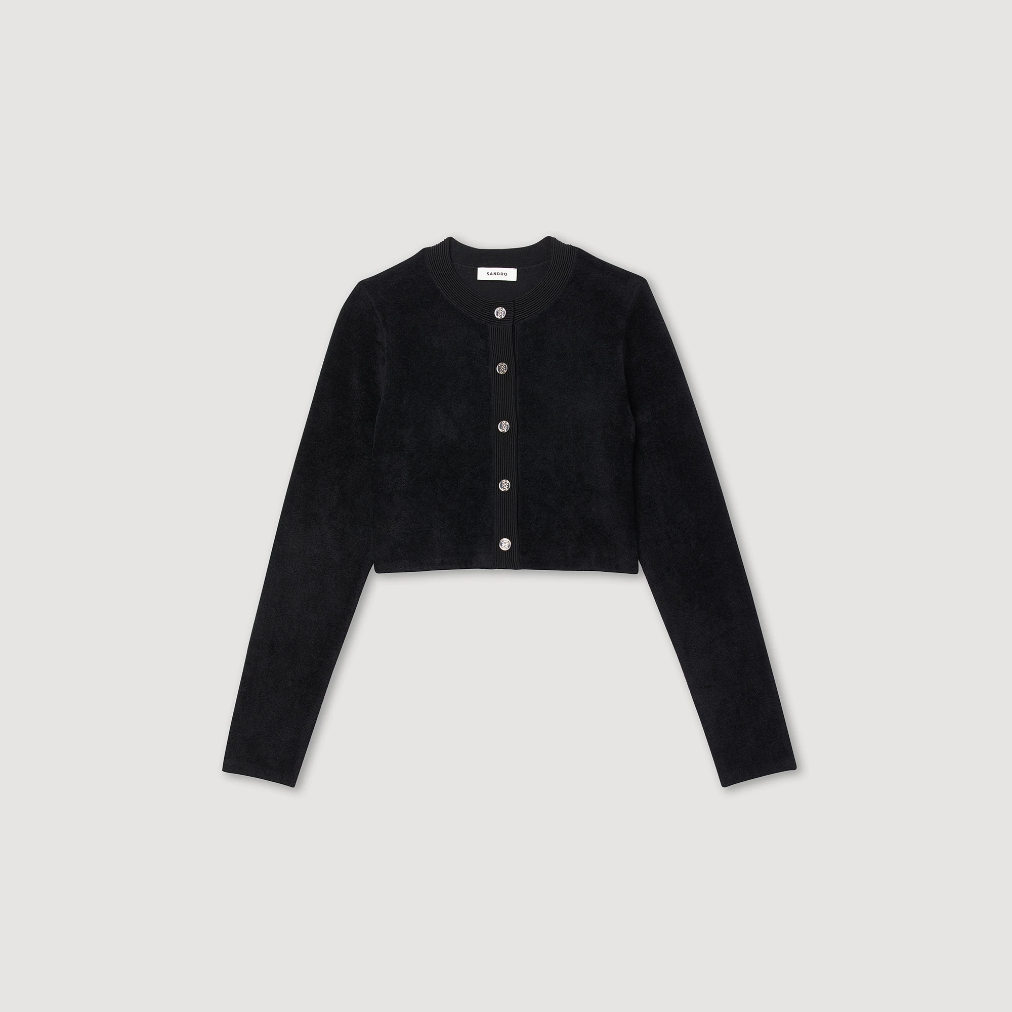 Budget ???? Sandro Cropped Velvet-effect Cardigan Black ???? 7 Budget ???? Sandro Cropped Velvet-effect Cardigan Black ???? - Image 7