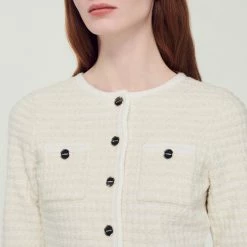 Best Sale ❤️ Sandro Tweed ???? Coatigan Ecru ???? -Sandro Shop Sandro SFPCA00733 11 V 3