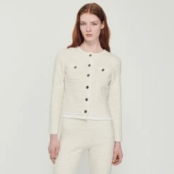 Best Sale ❤️ Sandro Tweed ???? Coatigan Ecru ???? -Sandro Shop Sandro SFPCA00733 11 V 4