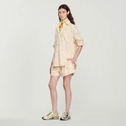 Brand new ???? Sandro Hand-embroidered Embellished ???? Shirt Beige ????