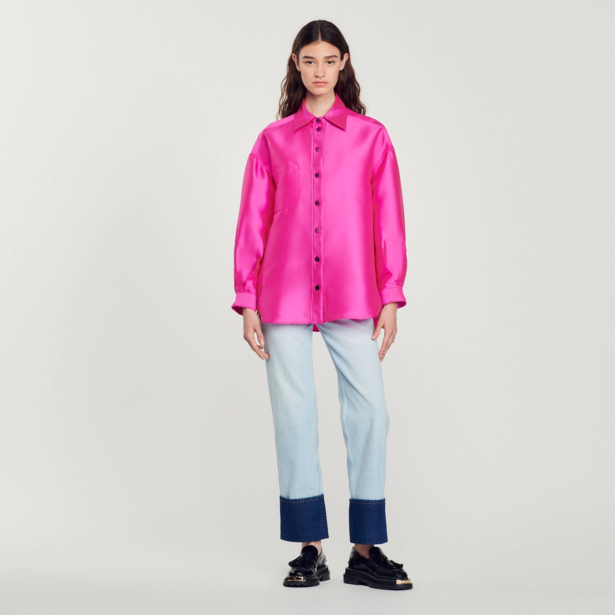 Top 10 ???? Sandro Oversized Satiny ???? Shirt Fushia ???? 2 Top 10 ???? Sandro Oversized Satiny ???? Shirt Fushia ???? - Image 2