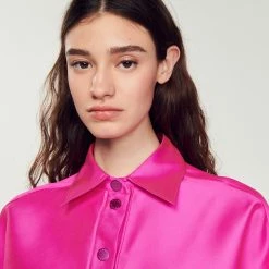 Top 10 ???? Sandro Oversized Satiny ???? Shirt Fushia ???? 9 Top 10 ???? Sandro Oversized Satiny ???? Shirt Fushia ???? -Sandro Shop Sandro SFPCM00680 F002 V 3