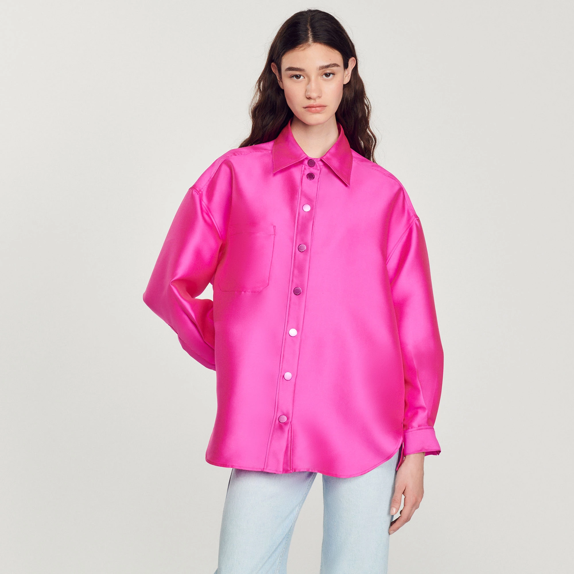 Top 10 ???? Sandro Oversized Satiny ???? Shirt Fushia ???? 4 Top 10 ???? Sandro Oversized Satiny ???? Shirt Fushia ???? - Image 4