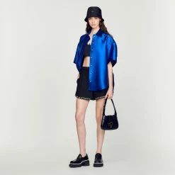 Outlet ???? Sandro Oversized Satin ???? Shirt Electric Blue ????