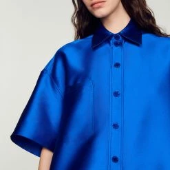 Outlet ???? Sandro Oversized Satin ???? Shirt Electric Blue ???? -Sandro Shop Sandro SFPCM00682 D279 V 3