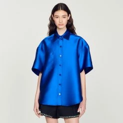 Outlet ???? Sandro Oversized Satin ???? Shirt Electric Blue ???? -Sandro Shop Sandro SFPCM00682 D279 V 4