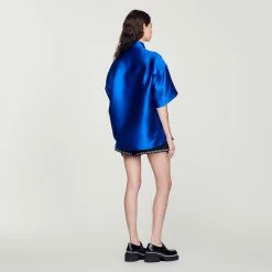 Outlet ???? Sandro Oversized Satin ???? Shirt Electric Blue ???? -Sandro Shop Sandro SFPCM00682 D279 V 5