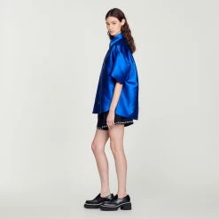 Outlet ???? Sandro Oversized Satin ???? Shirt Electric Blue ???? -Sandro Shop Sandro SFPCM00682 D279 V 6