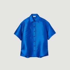 Outlet ???? Sandro Oversized Satin ???? Shirt Electric Blue ???? -Sandro Shop Sandro SFPCM00682 D279 V P