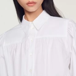 New ???? Sandro Tied Cropped ???? Shirt White ???? -Sandro Shop Sandro SFPCM00693 10 V 3
