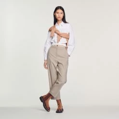 New ???? Sandro Tied Cropped ???? Shirt White ???? -Sandro Shop Sandro SFPCM00693 10 V 4