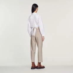 New ???? Sandro Tied Cropped ???? Shirt White ???? -Sandro Shop Sandro SFPCM00693 10 V 5
