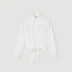 New ???? Sandro Tied Cropped ???? Shirt White ???? -Sandro Shop Sandro SFPCM00693 10 V P
