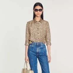 Hot Sale ✨ Sandro Printed Silk ???? Shirt Beige ????