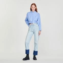 New ???? Sandro Cropped Striped ???? Shirt Blue ????