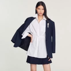 Outlet ⌛ Sandro Long Drawstring ???? Shirt White ????