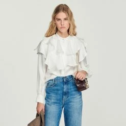 Best Pirce ???? Sandro Silk Ruffled ???? Shirt Ecru ????
