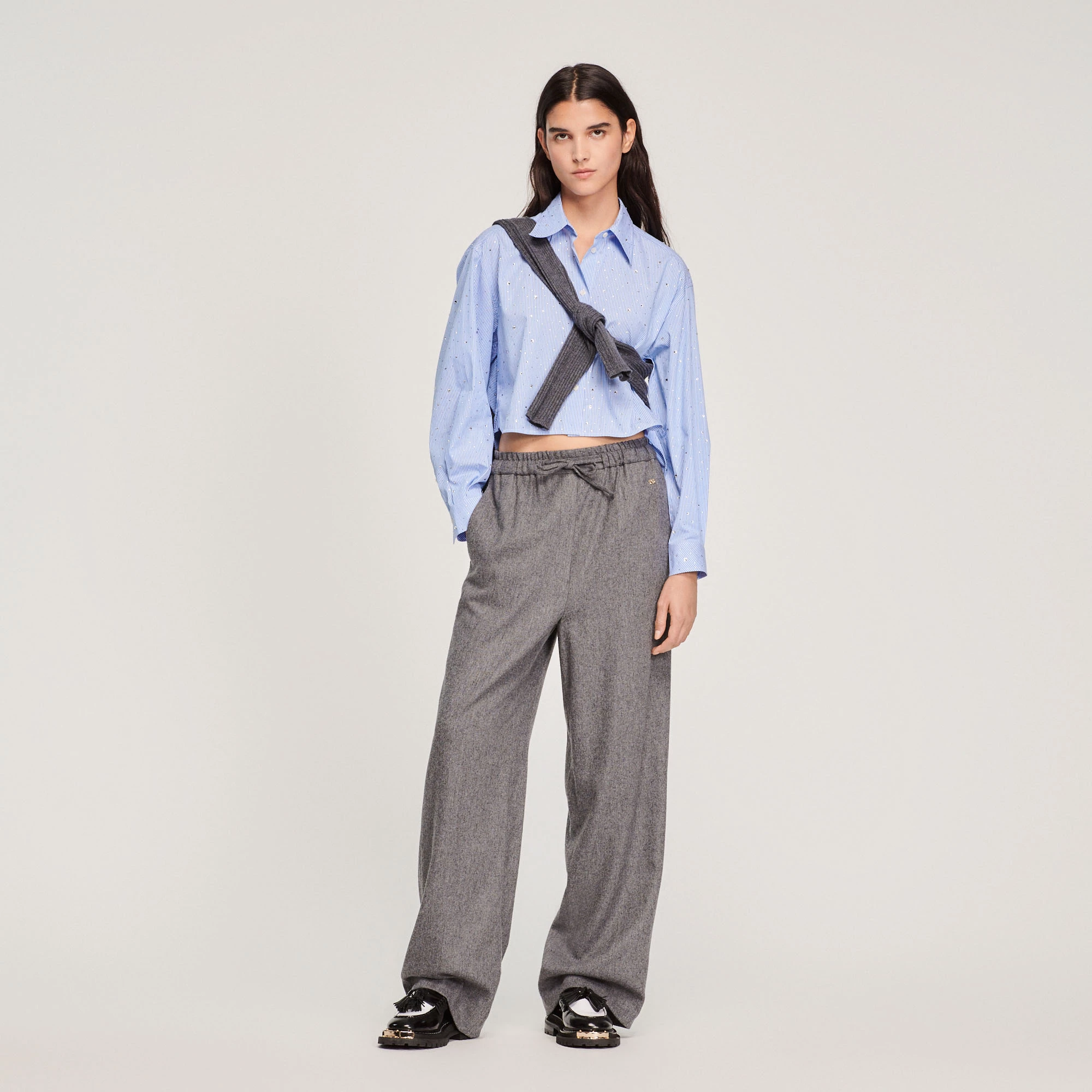 Outlet ???? Sandro Striped ???? Shirt With Rhinestones Sky Blue ???? 4 Outlet ???? Sandro Striped ???? Shirt With Rhinestones Sky Blue ???? - Image 4