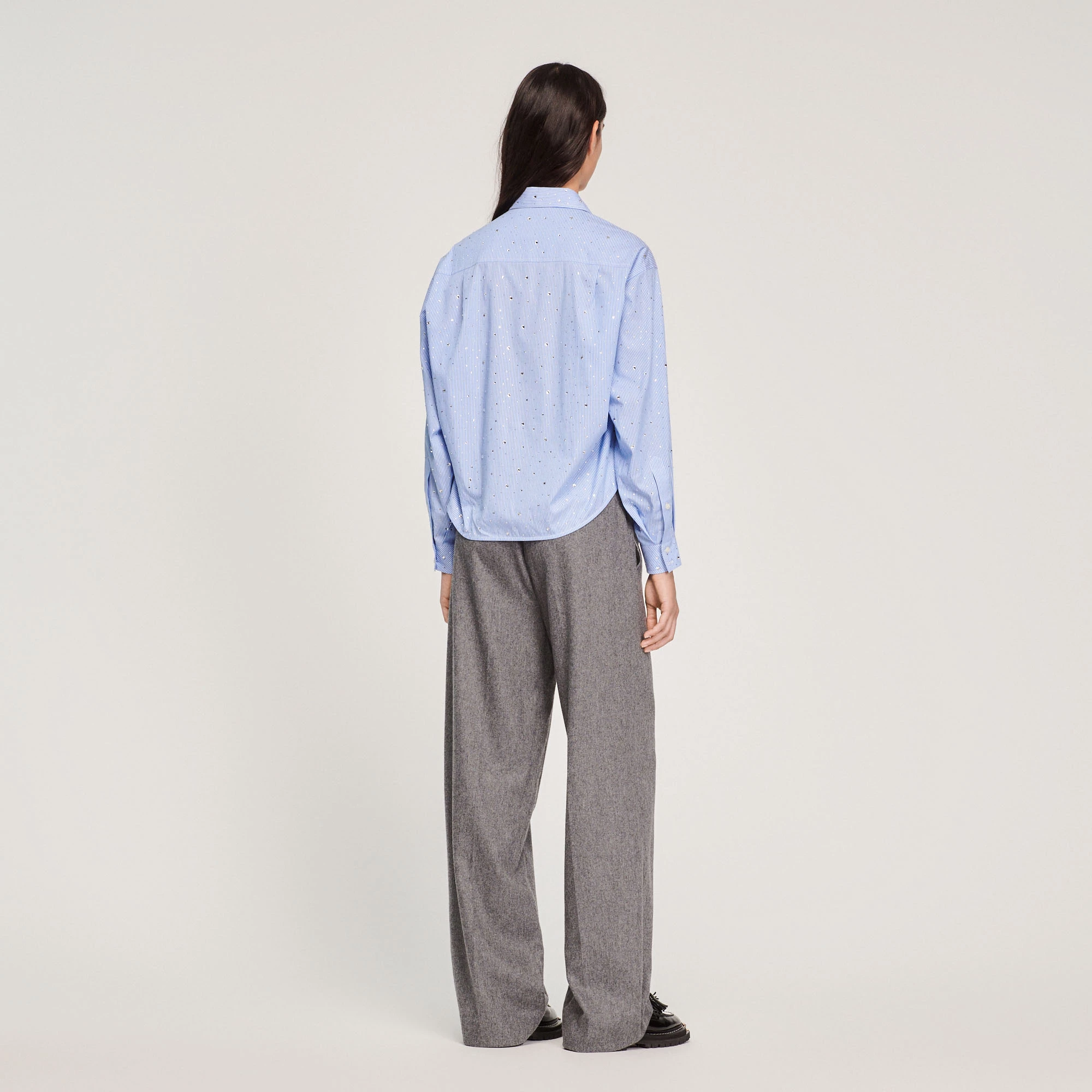 Outlet ???? Sandro Striped ???? Shirt With Rhinestones Sky Blue ???? 5 Outlet ???? Sandro Striped ???? Shirt With Rhinestones Sky Blue ???? - Image 5