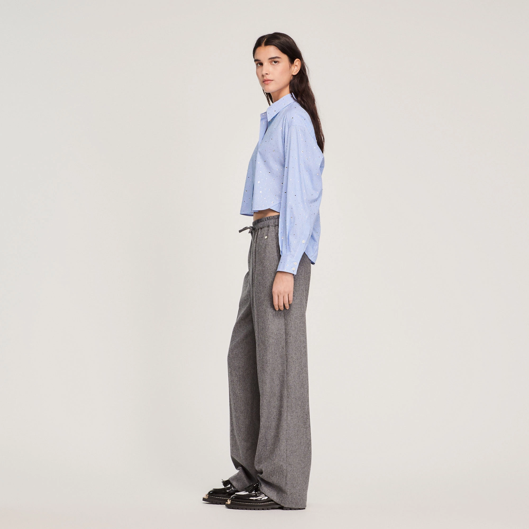 Outlet ???? Sandro Striped ???? Shirt With Rhinestones Sky Blue ???? 6 Outlet ???? Sandro Striped ???? Shirt With Rhinestones Sky Blue ???? - Image 6