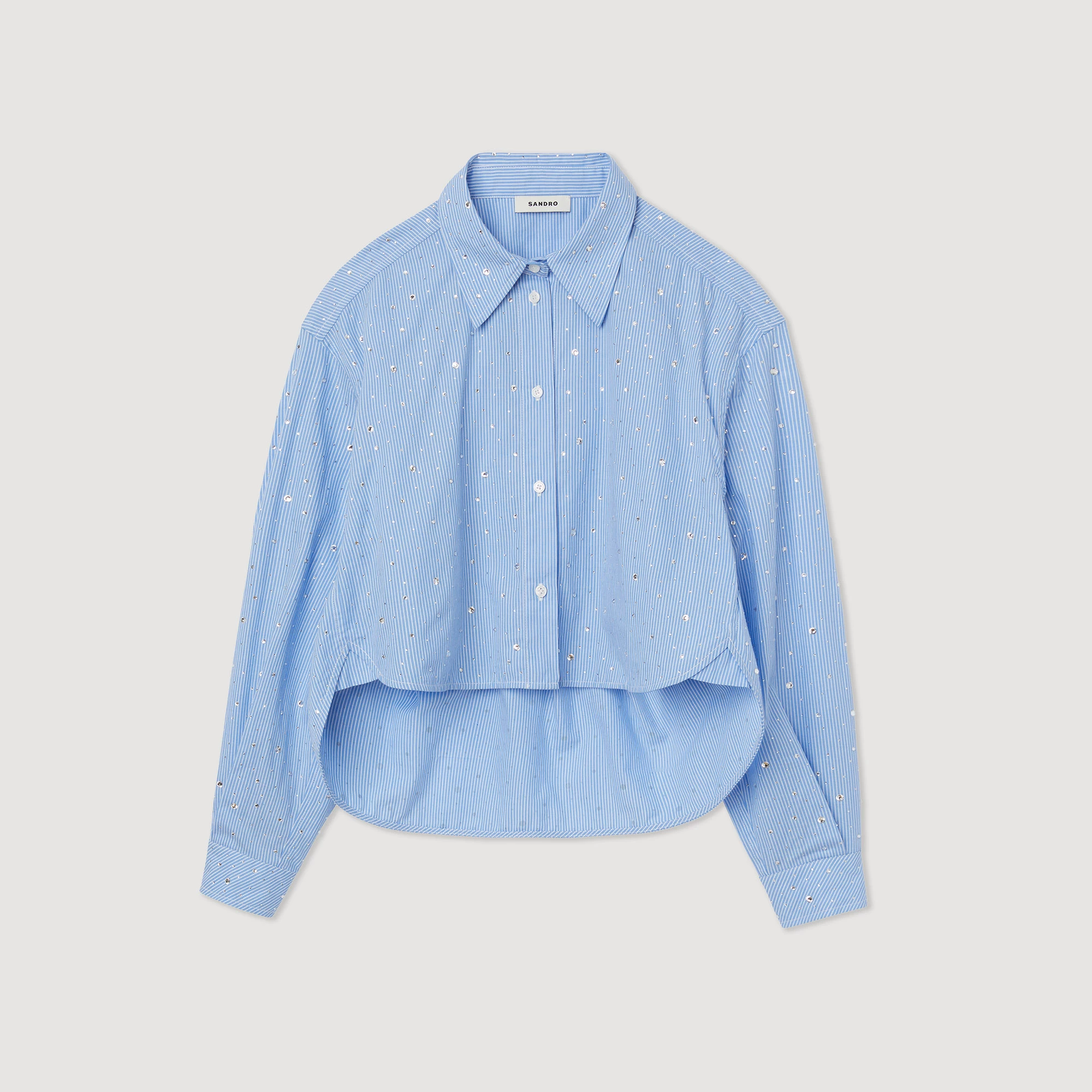 Outlet ???? Sandro Striped ???? Shirt With Rhinestones Sky Blue ???? 7 Outlet ???? Sandro Striped ???? Shirt With Rhinestones Sky Blue ???? - Image 7