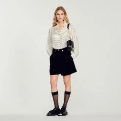 Promo ???? Sandro Flowing ???? Shirt With Mini Polka-dot Print White And Black ????