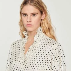 Promo ???? Sandro Flowing ???? Shirt With Mini Polka-dot Print White And Black ???? -Sandro Shop Sandro SFPCM00740 107 V 3