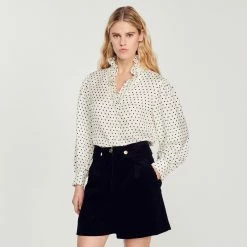 Promo ???? Sandro Flowing ???? Shirt With Mini Polka-dot Print White And Black ???? -Sandro Shop Sandro SFPCM00740 107 V 4