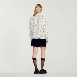 Promo ???? Sandro Flowing ???? Shirt With Mini Polka-dot Print White And Black ???? -Sandro Shop Sandro SFPCM00740 107 V 5