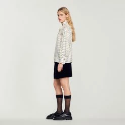 Promo ???? Sandro Flowing ???? Shirt With Mini Polka-dot Print White And Black ???? -Sandro Shop Sandro SFPCM00740 107 V 6