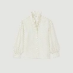 Promo ???? Sandro Flowing ???? Shirt With Mini Polka-dot Print White And Black ???? -Sandro Shop Sandro SFPCM00740 107 V P