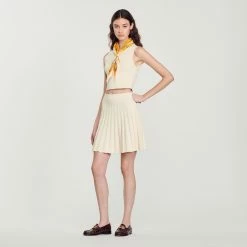 Coupon ✔️ Sandro Short Pleated Knit ???? Skirt Ecru ???? -Sandro Shop Sandro SFPJU00676 11 V 3