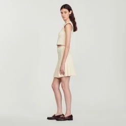 Coupon ✔️ Sandro Short Pleated Knit ???? Skirt Ecru ???? -Sandro Shop Sandro SFPJU00676 11 V 6