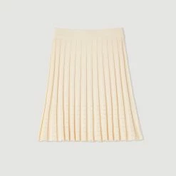 Coupon ✔️ Sandro Short Pleated Knit ???? Skirt Ecru ???? -Sandro Shop Sandro SFPJU00676 11 V P