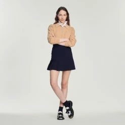 Best deal ???? Sandro Short Pleated ???? Skirt Deep Blu ????