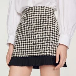 Outlet ???? Sandro Short Houndstooth Tweed ???? Skirt White And Black ???? -Sandro Shop Sandro SFPJU00732 107 V 3