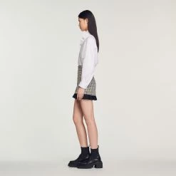 Outlet ???? Sandro Short Houndstooth Tweed ???? Skirt White And Black ???? -Sandro Shop Sandro SFPJU00732 107 V 6