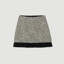 Outlet ???? Sandro Short Houndstooth Tweed ???? Skirt White And Black ???? -Sandro Shop Sandro SFPJU00732 107 V P