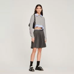 Best deal ⭐ Sandro Short Pleated ???? Skirt Charcoal Grey ????