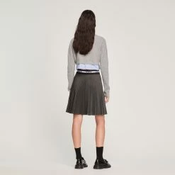 Best deal ⭐ Sandro Short Pleated ???? Skirt Charcoal Grey ???? -Sandro Shop Sandro SFPJU00769 23 V 5