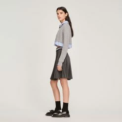 Best deal ⭐ Sandro Short Pleated ???? Skirt Charcoal Grey ???? -Sandro Shop Sandro SFPJU00769 23 V 6