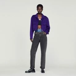 Best Sale ???? Sandro Cropped Wool ???? Coat Purple ????
