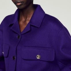 Best Sale ???? Sandro Cropped Wool ???? Coat Purple ???? -Sandro Shop Sandro SFPOU00413 90 V 3