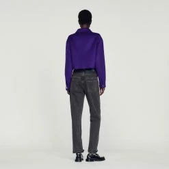 Best Sale ???? Sandro Cropped Wool ???? Coat Purple ???? -Sandro Shop Sandro SFPOU00413 90 V 5