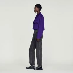 Best Sale ???? Sandro Cropped Wool ???? Coat Purple ???? -Sandro Shop Sandro SFPOU00413 90 V 6